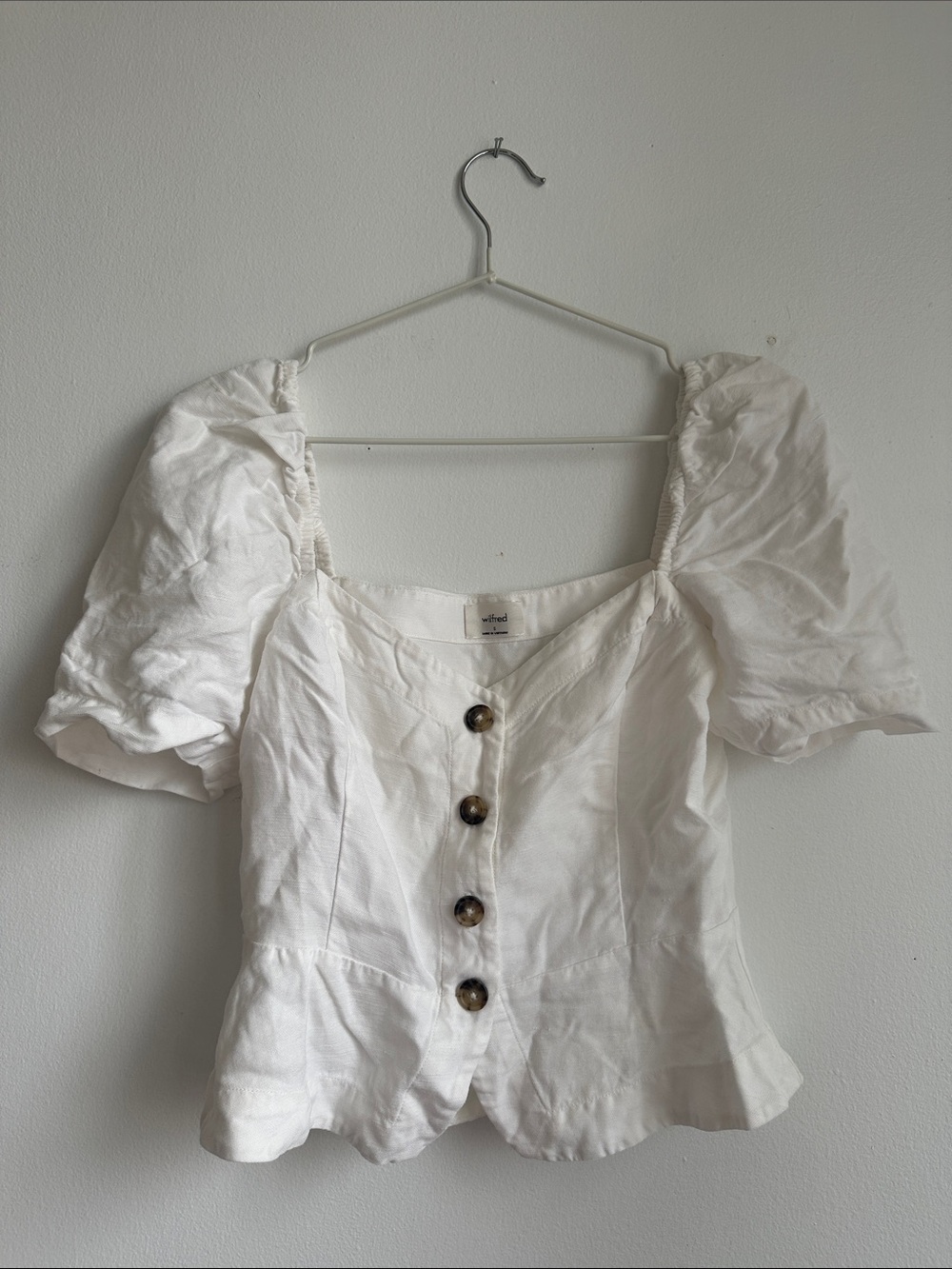 Wilfred White Puff-Sleeve Button Front Blouse